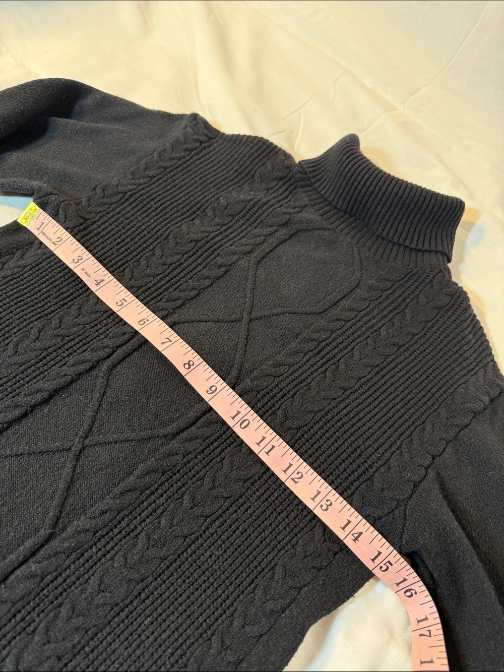 Black Cable-Knit Turtleneck Sweater Dress Large - Picture 3 of 8